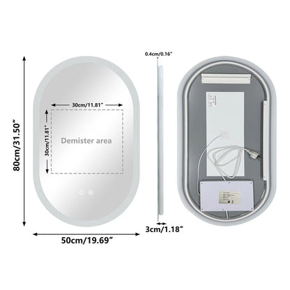 Oval Illuminated LED Bathroom Mirror Anti-Fog Backlit Wall Hanging Mirror (50x80 / 50x100 / 60x120cm)