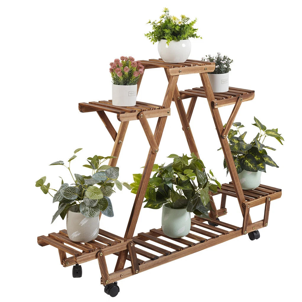 Balcony Flower Shelf with Multi Level Pyramid Style and Wheels