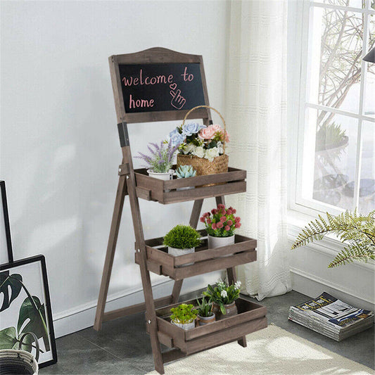 folding-ladder-3-tier-plant-stand-garden-flower-pot-holder-shelf-with-chalkboard