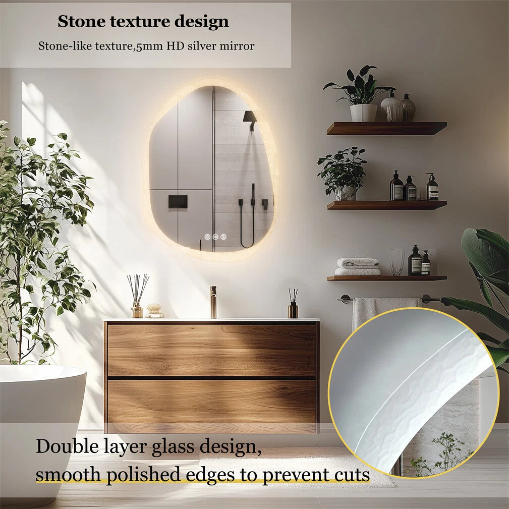 Vanity LED Backlit Bathroom Mirror Dimmable Anti-fog Irregular Double-Layer Glass 700x900mm