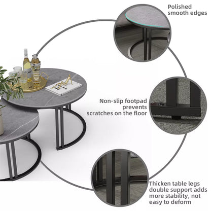 2PCS Round Marble Nesting Tables with Dual Thickened Legs – Stylish & Stable Accent Set