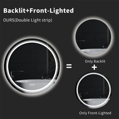 P&P Silver Mirror With White Frame Round LED Bathroom Mirror