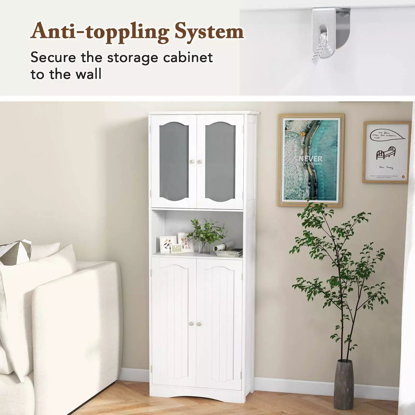 164cm Tall Storage Cabinet – Versatile Bathroom, Kitchen Pantry, and Buffet Sideboard