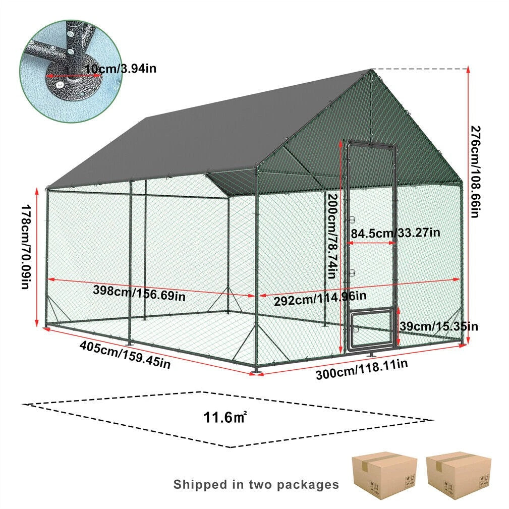 P&P 3-6M Walk-In Chicken Coop Run Outdoor Hen Cage Enclosure with Cover