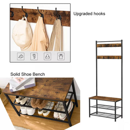 Functional 3-in-1 Coat Rack with Shoe Bench Organizer