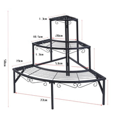 3 Tier Metal Plant Stand Corner Flower Pot Display Rack Indoor Outdoor Flower Shelf Black Iron Ladder Organizer