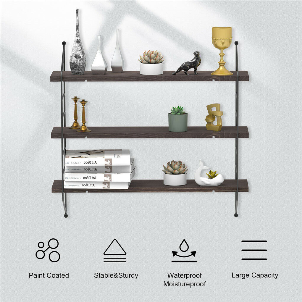 P&P Rustic 3-Tier Wall Mounted Floating Shelves Wall Shelf Book Storage Rack Decor