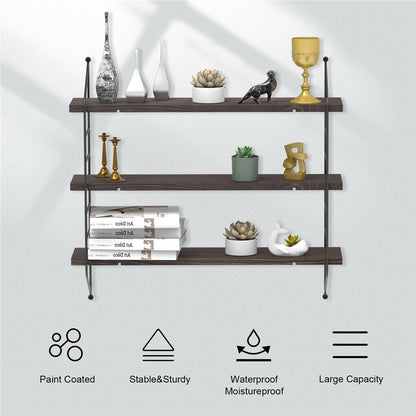 P&P Rustic 3-Tier Wall Mounted Floating Shelves Wall Shelf Book Storage Rack Decor
