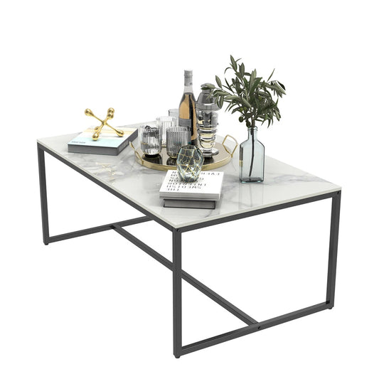 Modern Marble Coffee Table with Open Accent Design and Sturdy Metal Frame