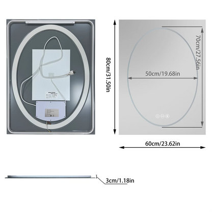Anti-fog Rectangle LED Bathroom Mirror Dual Lights Vanity Mirror Shatter-proof (60x80cm / 70x90cm)