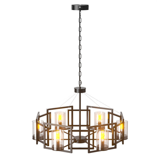 P&P Large Black Farmhouse Chandelier 6-Light Kitchen Ceiling Pendant Dining Room
