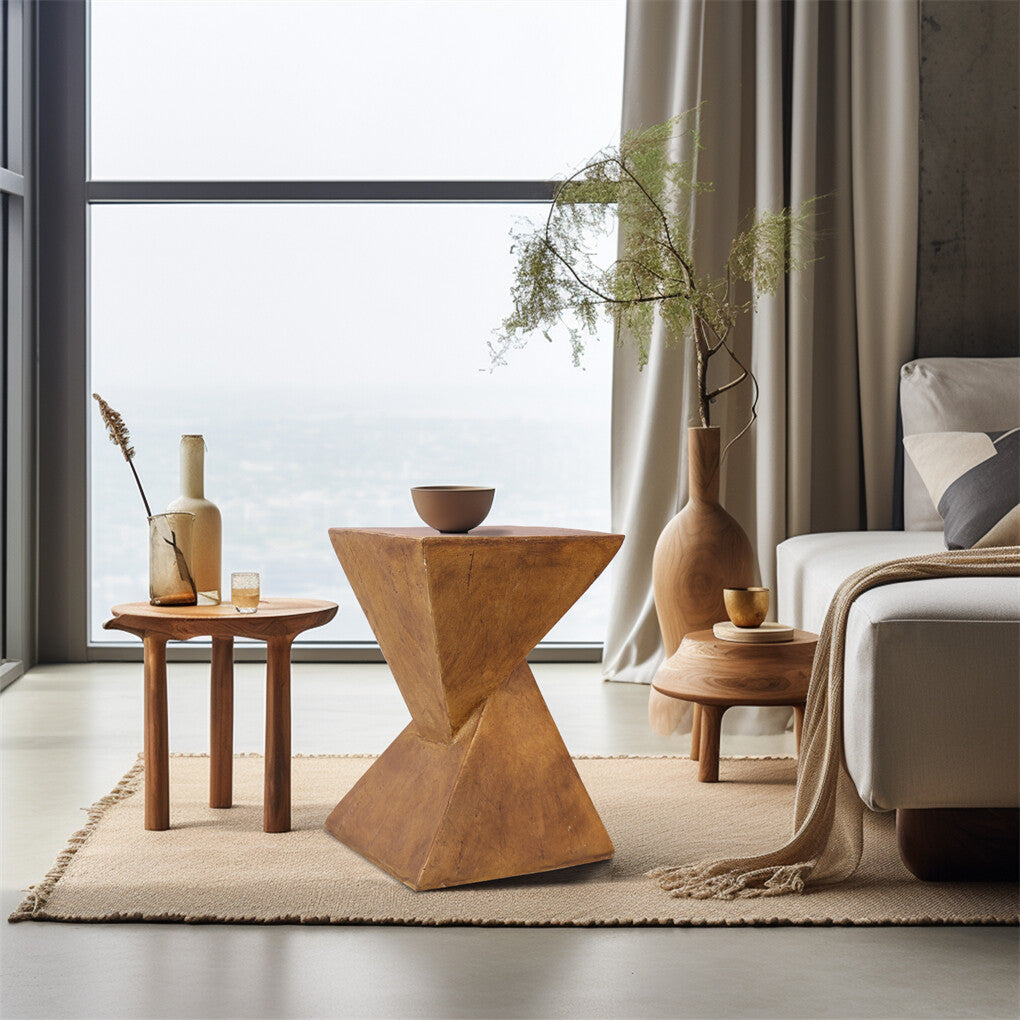 P&P Twist Table Teak Root Shape Stool Pedestal Concrete Accent Table Coffee End Desk