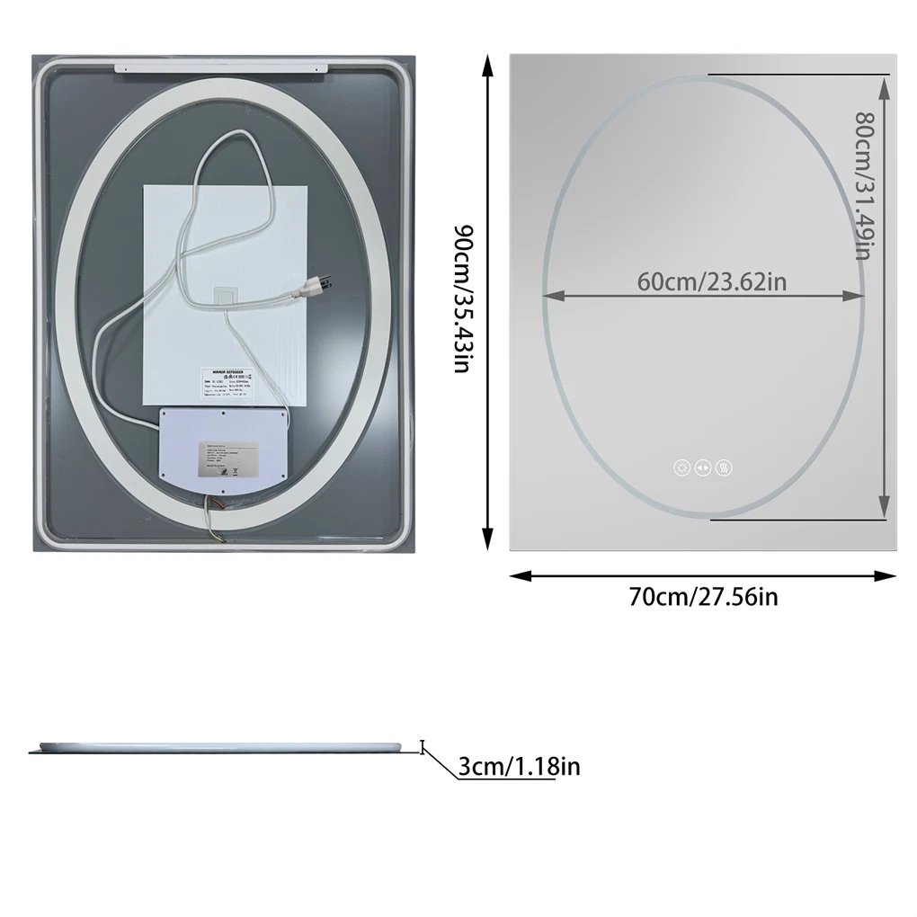 Anti-fog Rectangle LED Bathroom Mirror Dual Lights Vanity Mirror Shatter-proof (60x80cm / 70x90cm)