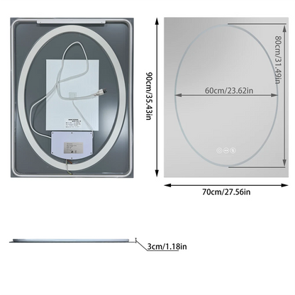 Anti-fog Rectangle LED Bathroom Mirror Dual Lights Vanity Mirror Shatter-proof (60x80cm / 70x90cm)