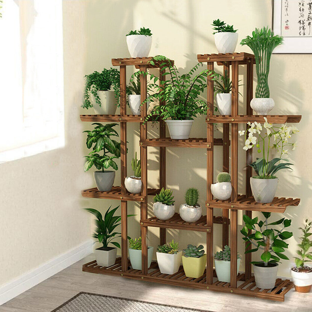 Fin X-Large 11-Tiered Wood Plant Stand Plants Pots Shelf Rack Organizer Living Room