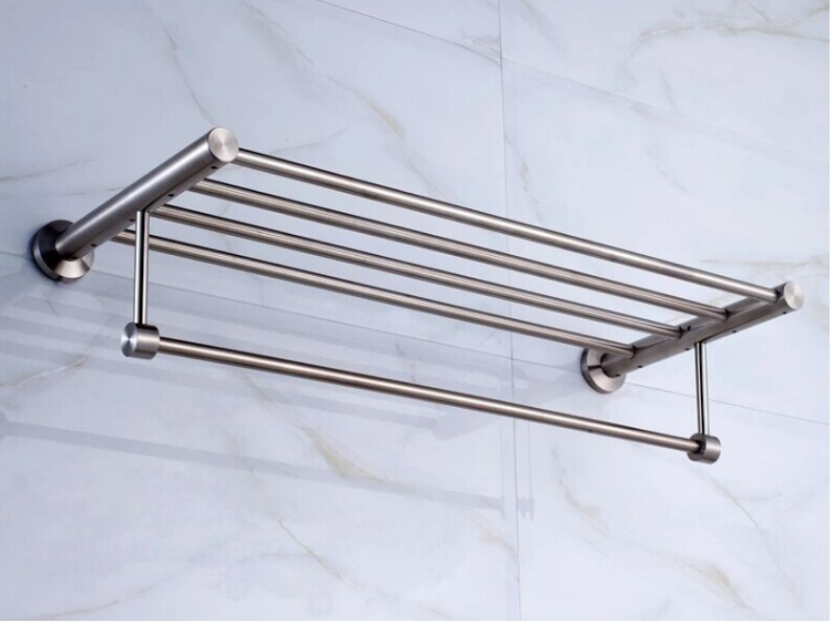 304 Stainless Steel Wall-Mounted Towel Rack with Hanging Rail