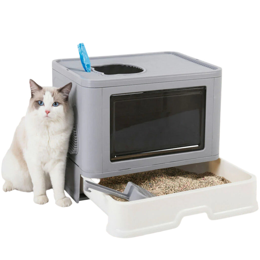 XX Large Cat Litter Box Villa Drawer Type Cat House with Scoop Sifter Cleaning Tool