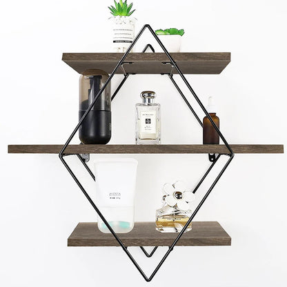 Diamond Style Floating Metal Shelf with 3 Tiers for Wall Storage