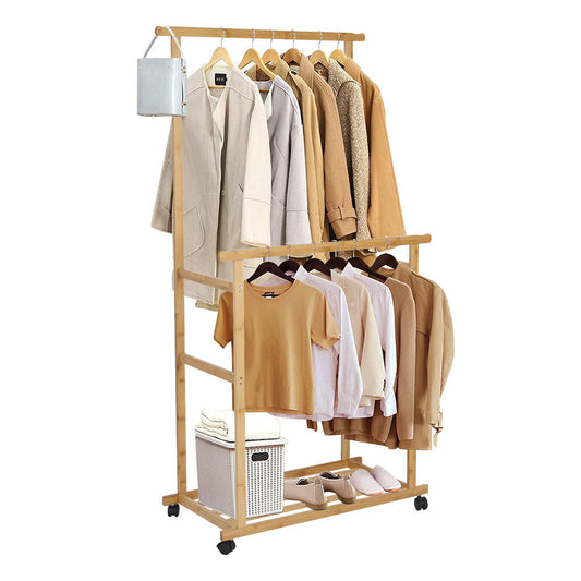 P&P Heavy Duty Bamboo Garment Rack Freestanding Rolling Clothes Trousers Scarf Rack