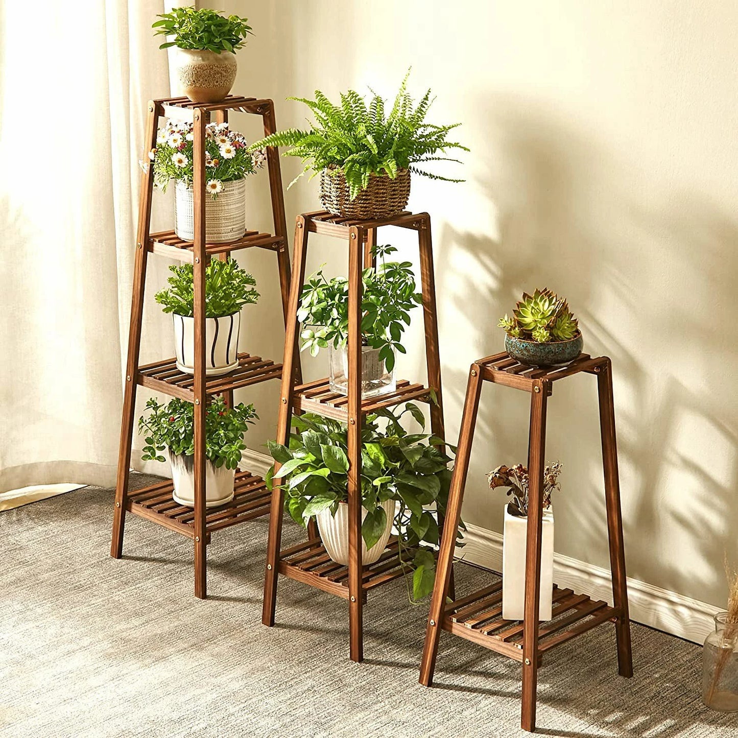 Adjustable Bamboo Plant Stand and End Table for Indoor Use(S)