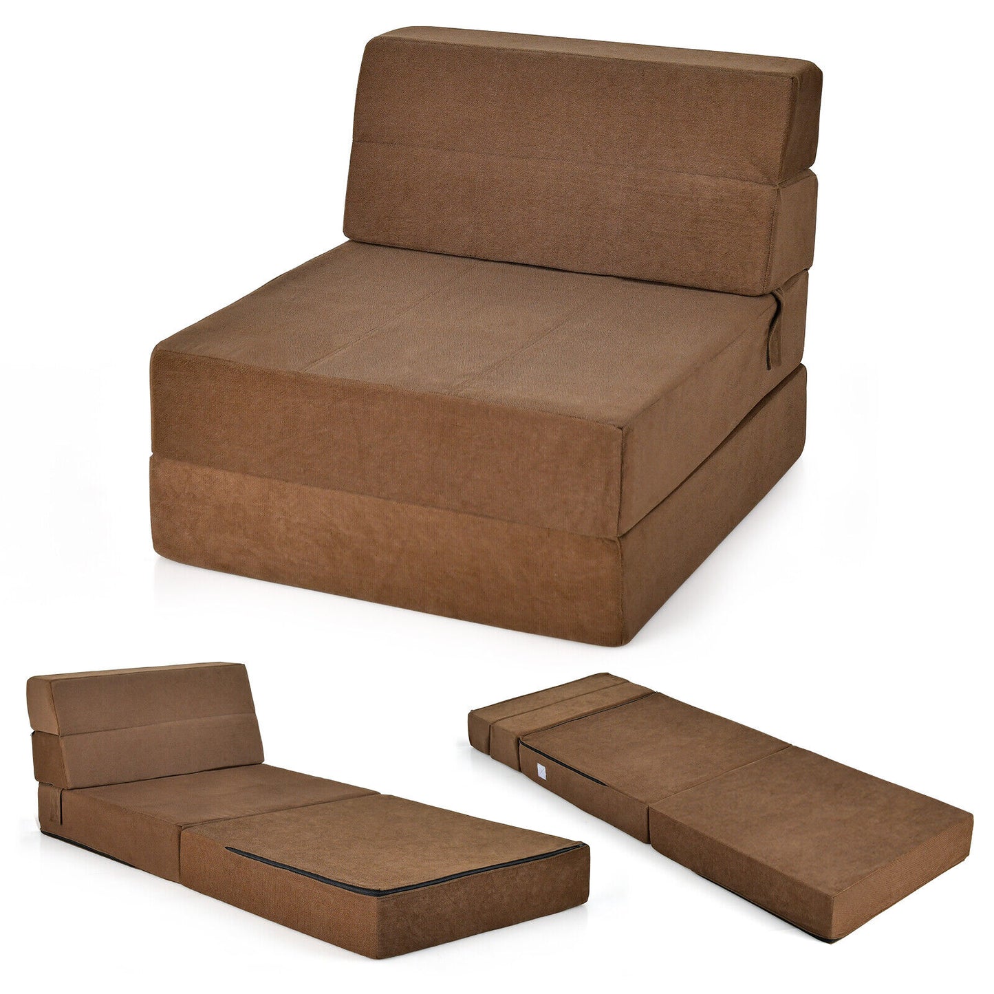 Tri-Fold Fold Down Chair Flip Out Lounger Convertible Sleeper Bed Couch - Dorm New