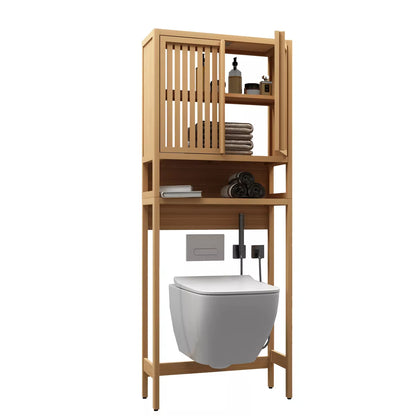 Bamboo Space-Saving Cabinet with Tower Rack for Over-the-Toilet Storage