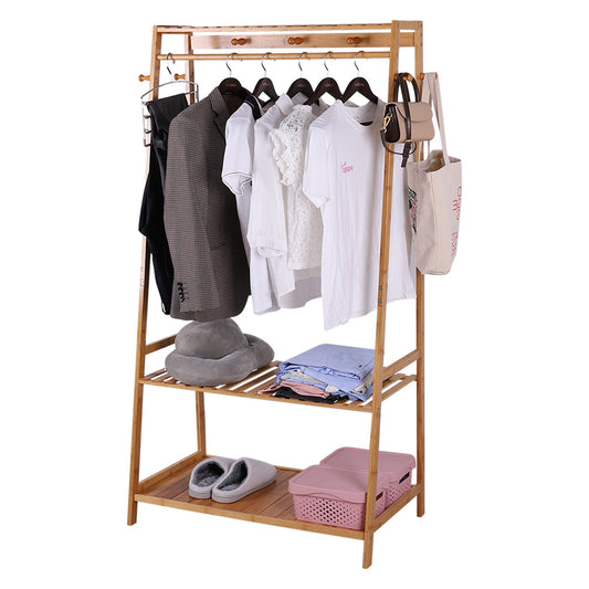 P&P Wooden Clothes Rail Rack Garment Dress Hanging Display Stand Shoe Rack Storage