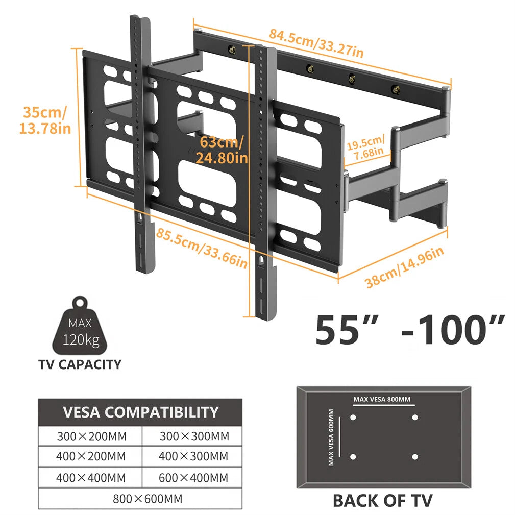 P&P Black Heavy-Duty Swivel TV Wall Mount With Articulating Arm Support