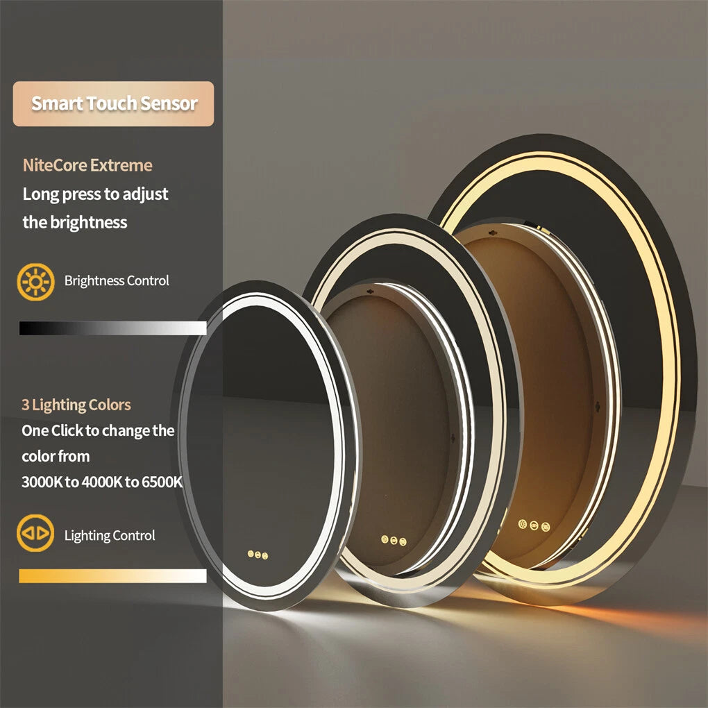 Dual Illuminated LED Oval Bathroom Mirror Anti-Fog Makeup Vanity Mirror with Front & Back Lights, Dimmable Touch Control, IP44 Waterproof