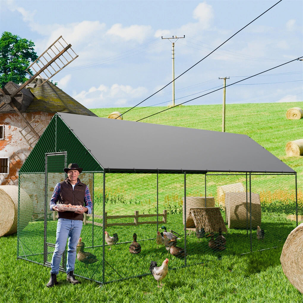 P&P 3-6M Walk-In Chicken Coop Run Outdoor Hen Cage Enclosure with Cover