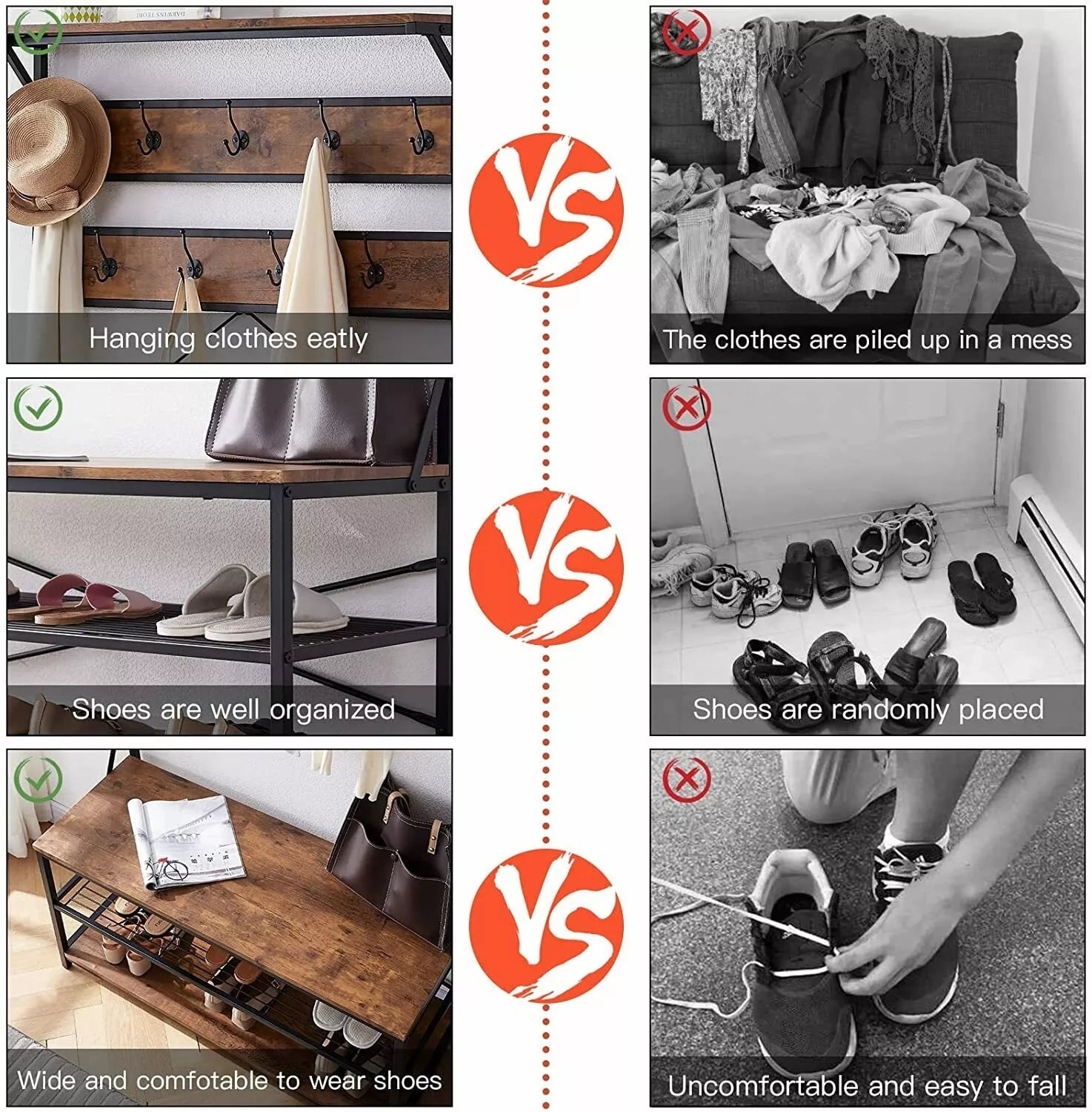 Space-Saving Entryway Coat Rack with Shoe Bench