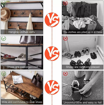 Space-Saving Entryway Coat Rack with Shoe Bench