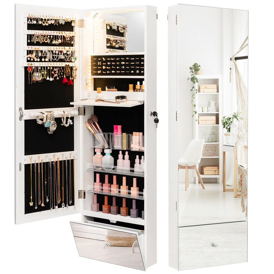 120cm Wall-Mounted LED Jewelry Cabinet with Full-Length Mirror
