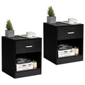Nightstand Set of 2 — Black Bedside Tables with Drawer