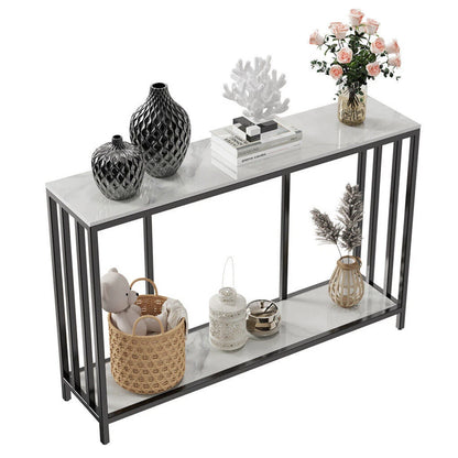 Marble-Top Console Table with Open Shelf and 2-Tier Storage for Entryway or Living Room