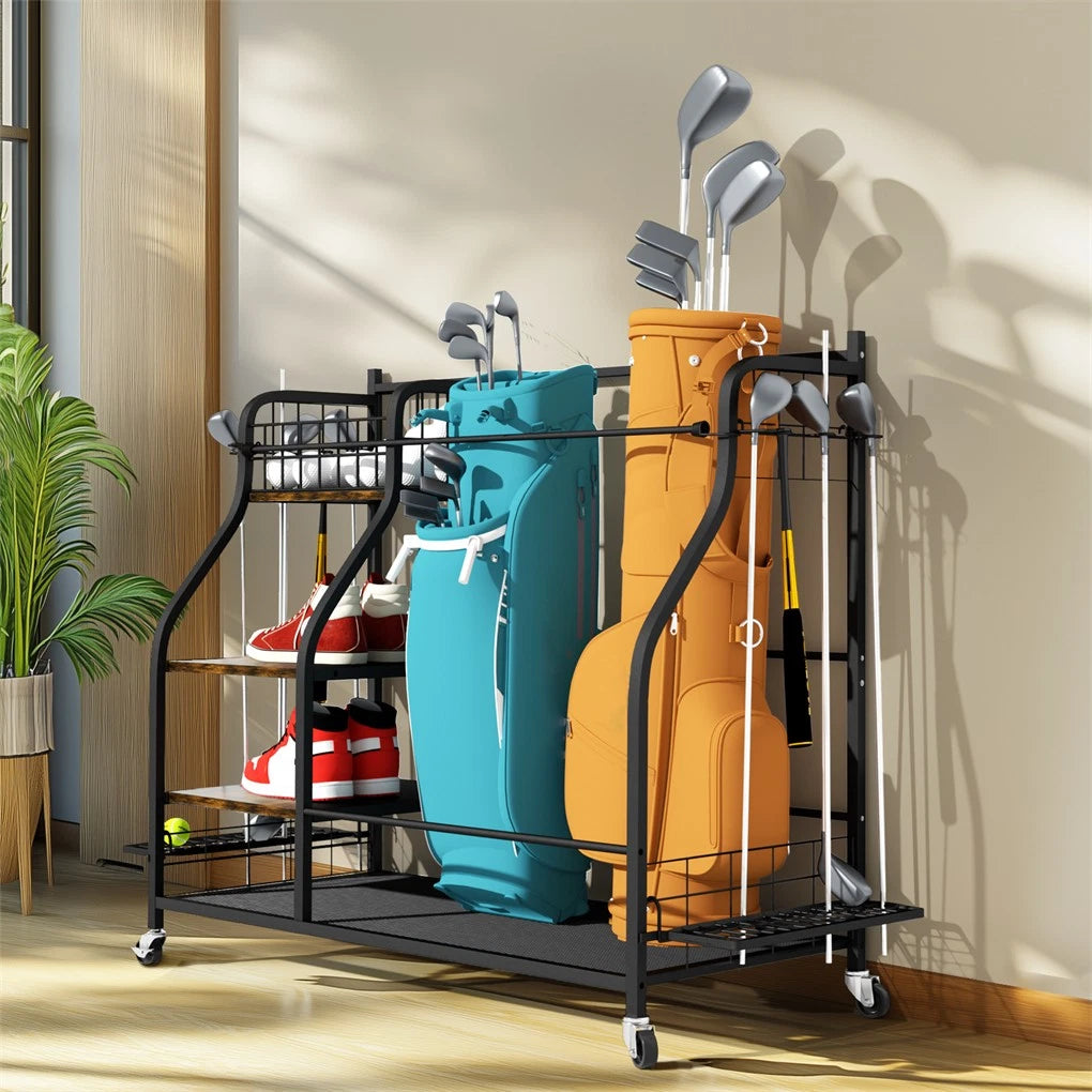 Spacious Mobile Golf Bag Rack For Easy Storage Use
