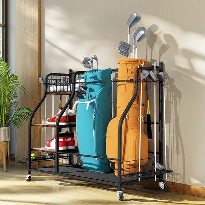 Spacious Mobile Golf Bag Rack For Easy Storage Use