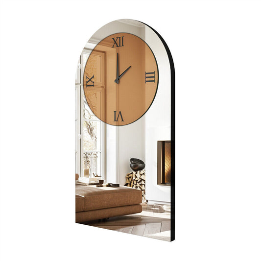 P&P Modern Arched Mirrored Wall Clock Silver Decorative Clock Living Room Bedroom AU
