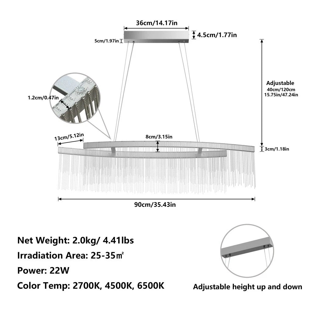 LED Pendant Dimmable Linear Chandeliers - 90cm
