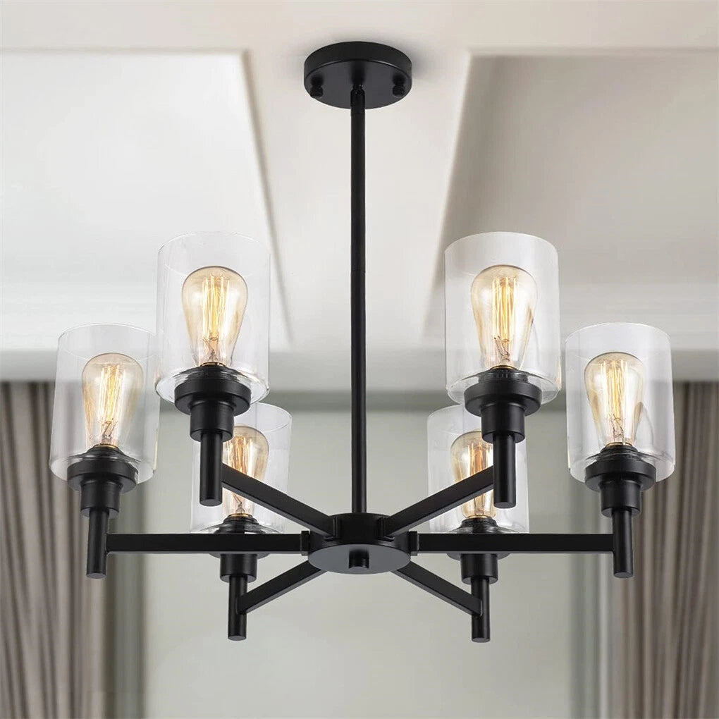 8-Light Industrial Black Chandelier with Glass Shades