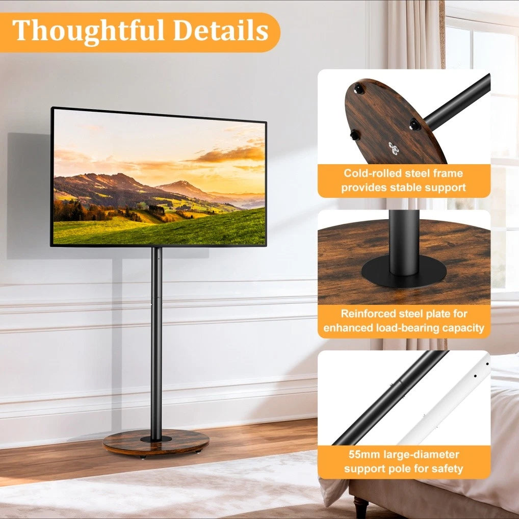 Rolling TV Cart for 40-75 Inch TVs Mobile Floor Stand with Wheels Black 50kg Capacity