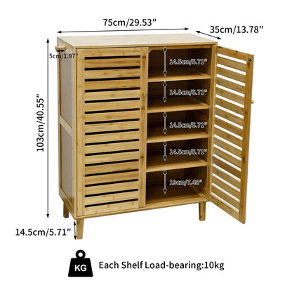 5-Tier Ventilated Shoe Organizer Cabinet Freestanding Bamboo Shoe Storage Rack