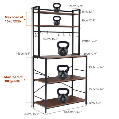 Wood and Metal 5-Tier Bakers Rack with Microwave Stand and Storage Shelves