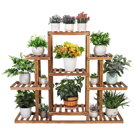 P&P 9 Tier Flower Rack Wood Plant Stand Shelves 13 Pots Bonsai Display Shelf Holder
