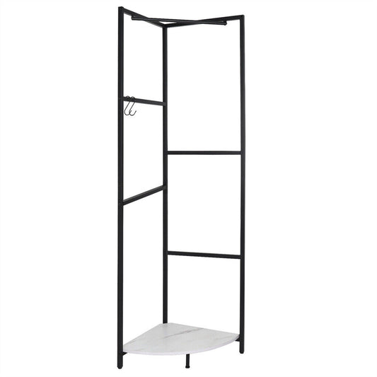P&P Large Metal Corner Coat Rack Space-saving Clothes Rack Hall Tree w/ Hanging Rail