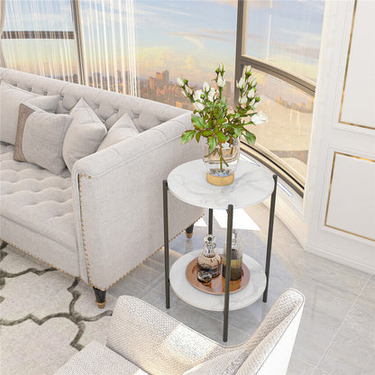 P&P High Gloss Marble Top End Table Coffee Side Table w/ Rustproof Solid Iron Frame