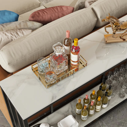 Marble-Top Console Table with Open Shelf and 2-Tier Storage for Entryway or Living Room