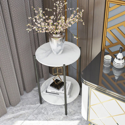 High Gloss Marble Top End Table Coffee Side Table W Rustproof Solid Iron Frame
