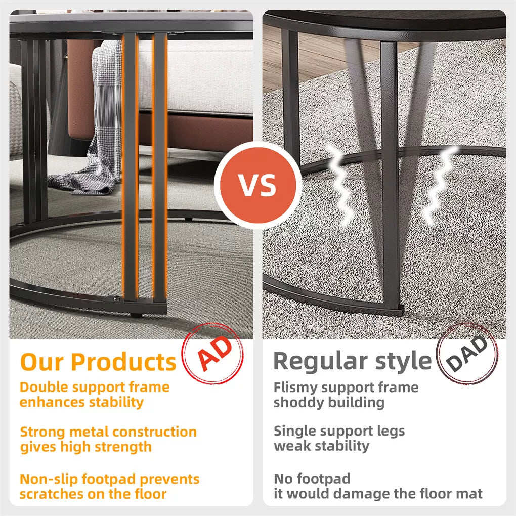 2PCS Round Marble Nesting Tables with Dual Thickened Legs – Stylish & Stable Accent Set