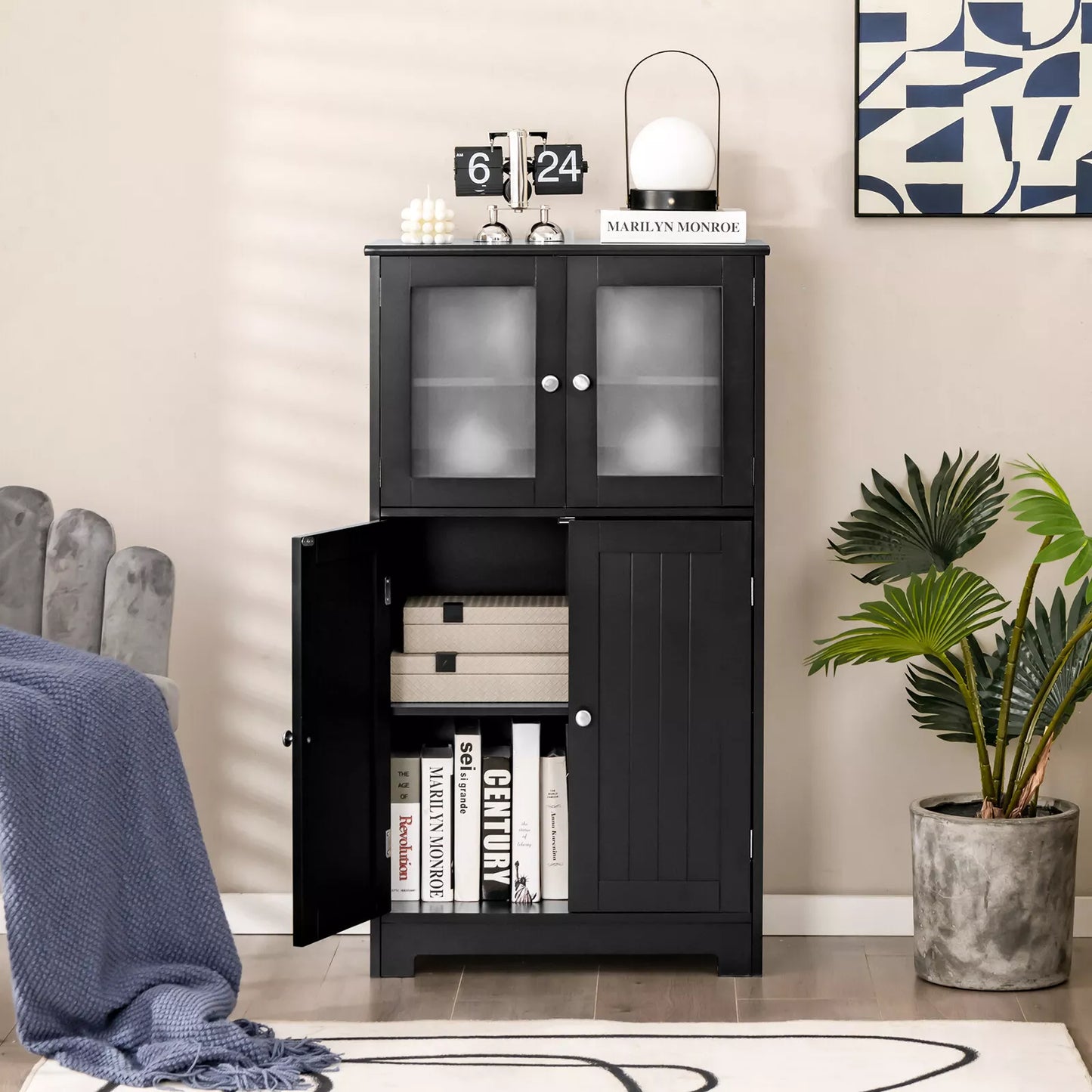 Multipurpose Bathroom Floor Storage Cabinet with Doors & Adjustable Shelf – Ideal for Kitchen or Laundry Room